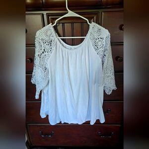 🌻Kaktus White Crochet Sleeve Blouse
